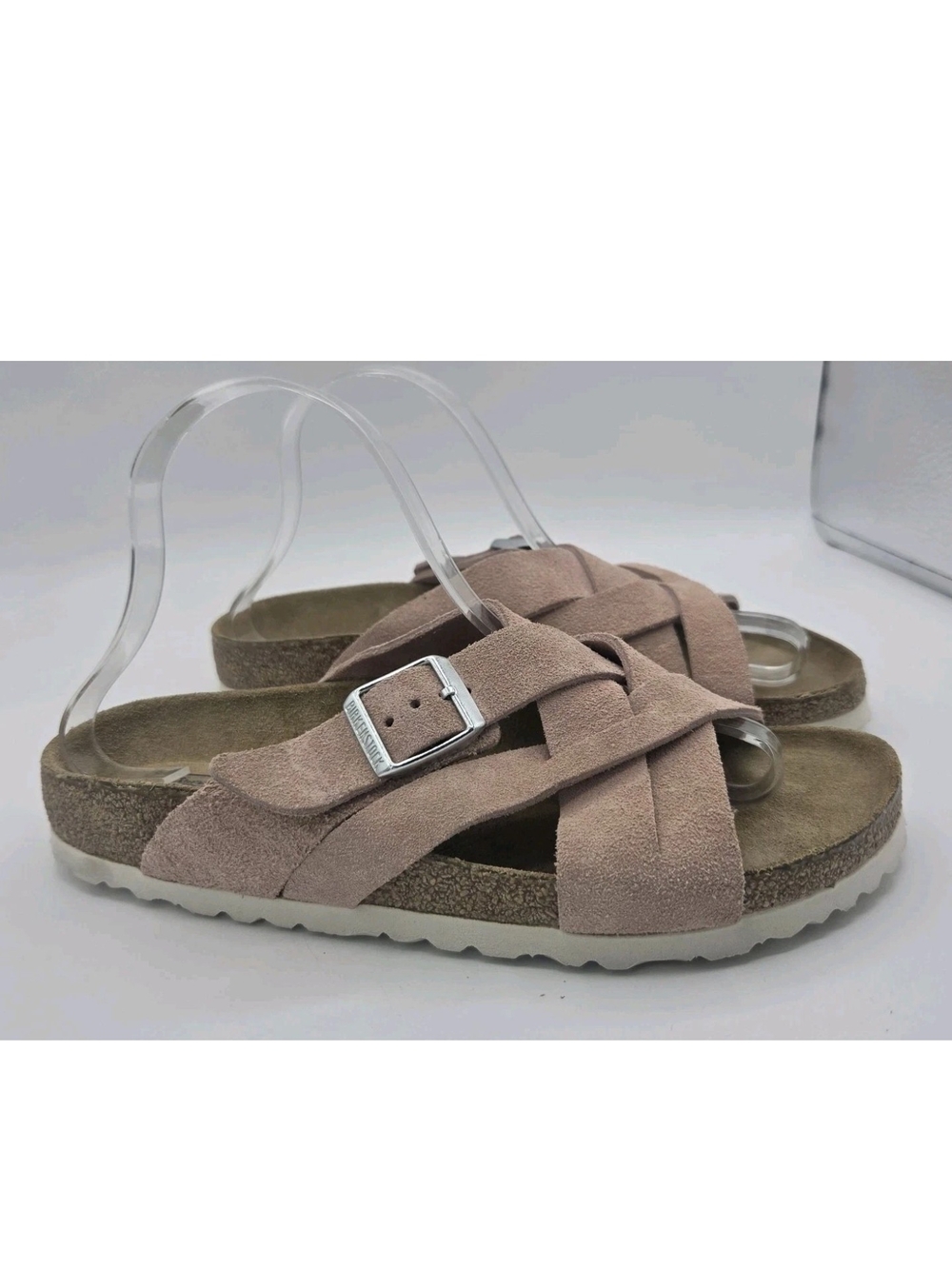 Birkenstock Lugano Suede Pink Clay Sandal Slide Soft Footbed Women 39 8 8.5